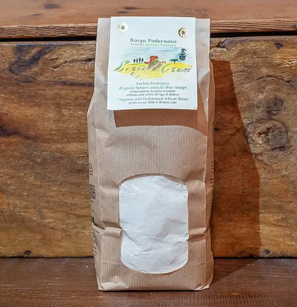 Farina biologica di grani teneri antichi, prodotta dall'azienda agricola biologica Borgo Podernovo.